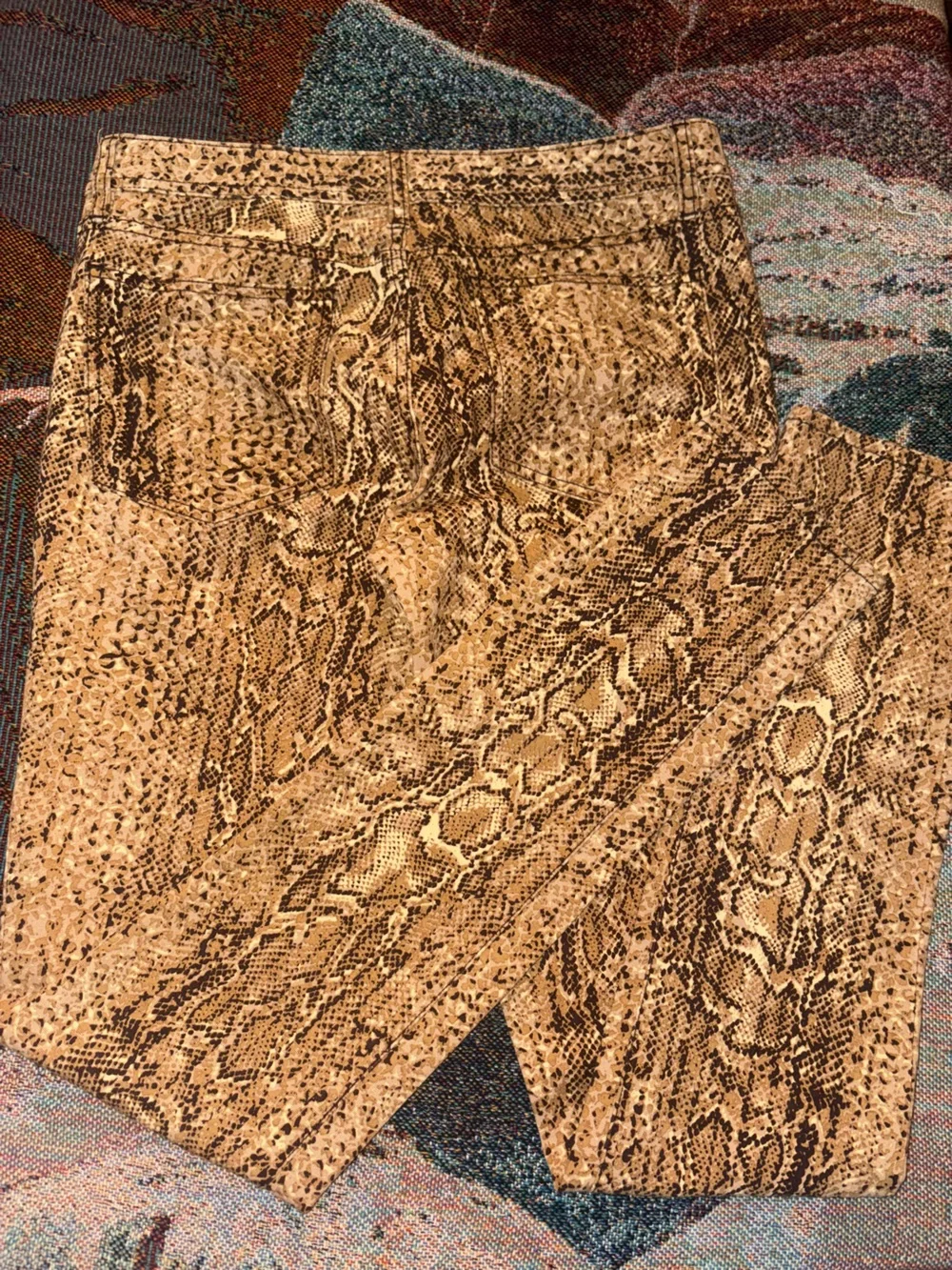 Tory Burch Tan and Brown Snake-Print Skinny Pants